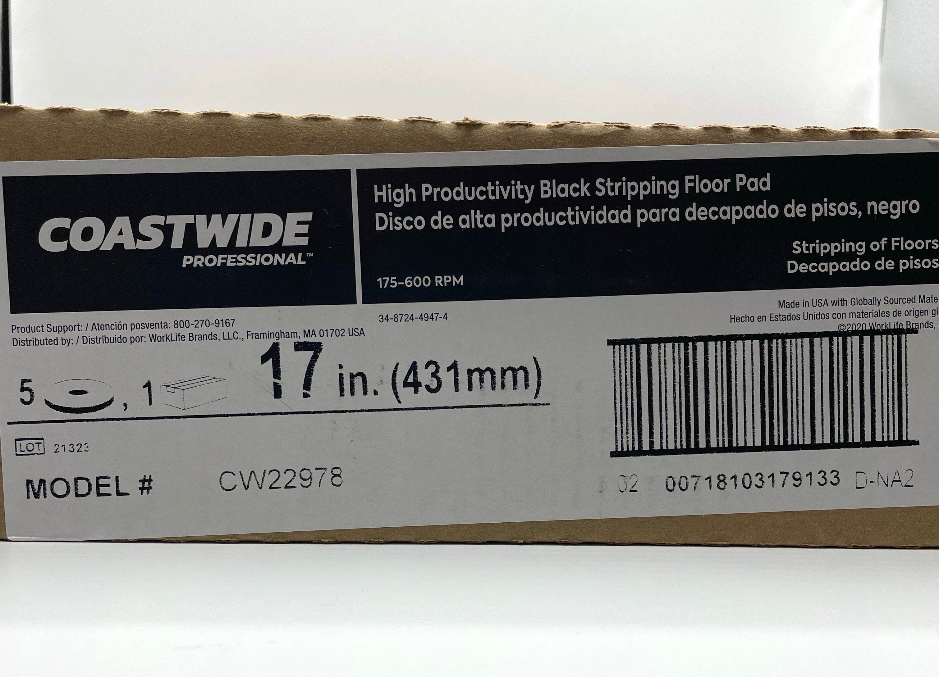 Coastwide Professional™ High Productivity 17" Stripper Floor Pad, Black, 5/Carton
