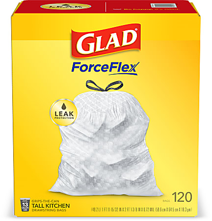 Glad ForceFlex Tall 13 Gallon Kitchen Drawstring Trash Bags