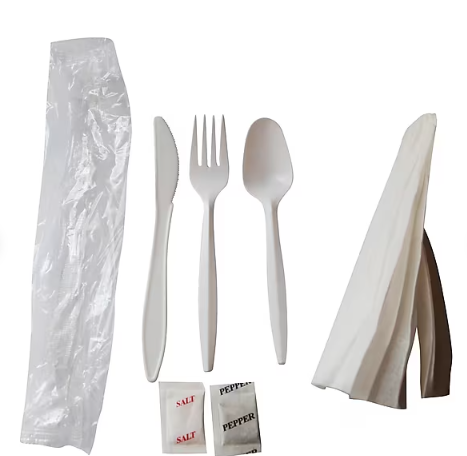Individually Wrapped Plastic Assorted Cutlery Set, Medium-Weight, White, 250/Pack