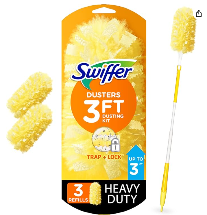 Swiffer Duster Heavy Duty 3 ft Extendable Handle Starter Kit with 3 Refills