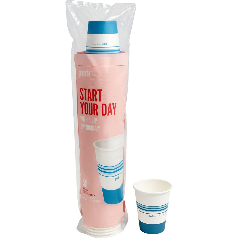 Perk™ Paper Hot Cup, 12 Oz., White/Blue, 50/Pack