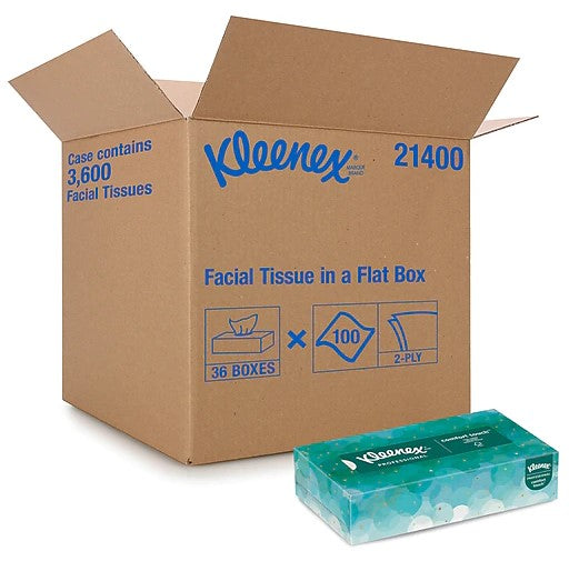 Kleenex Standard Facial Tissue, 2-Ply, White, 100 Sheets/Box, 36 Boxes/Pack