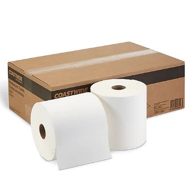 CWP Hardwound Paper Towel, 1-Ply, White, 800'/Roll, 6 Rolls/Carton