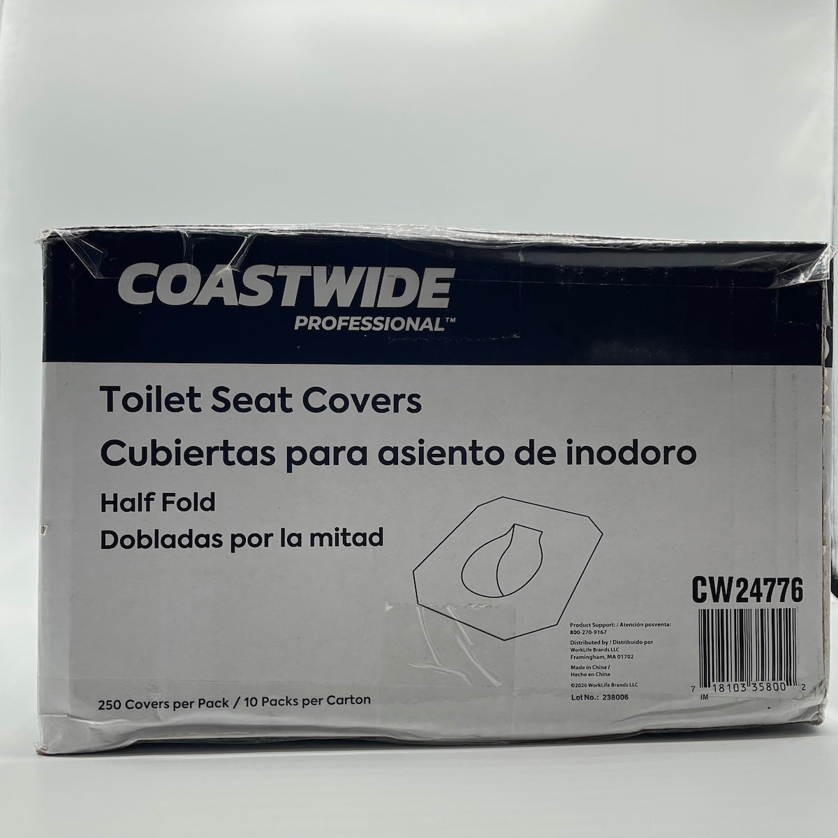 Coastwide Professional™ Toilet Seat Covers, 0.87" x 10.43", 250/Pack, 10 Packs/Carton