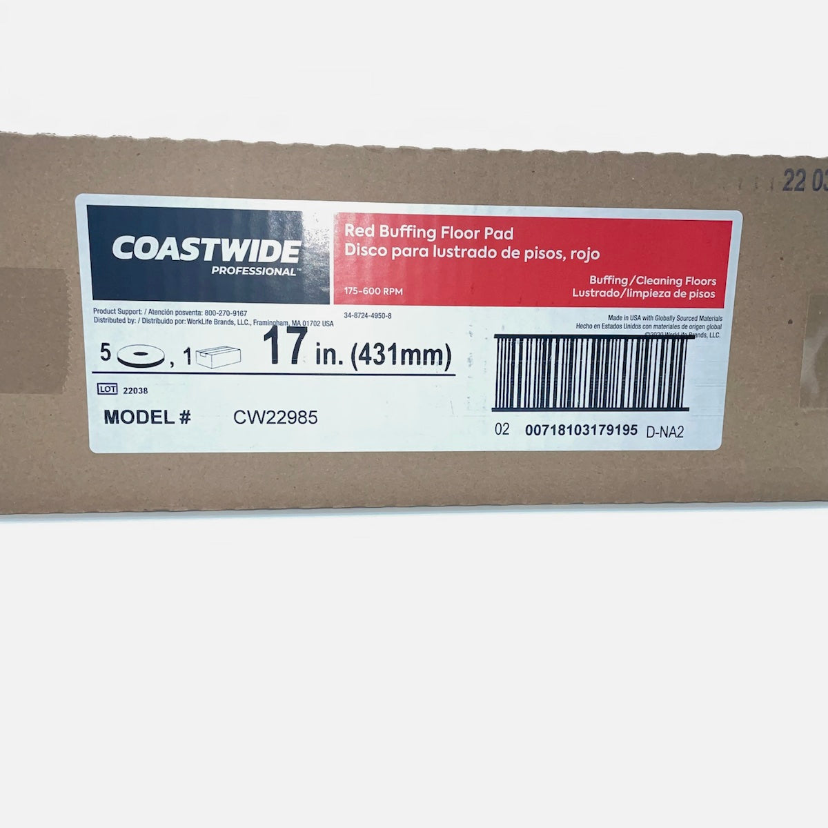 Coastwide Professional™ 17" Buffing Pad, Red, 5/Carton