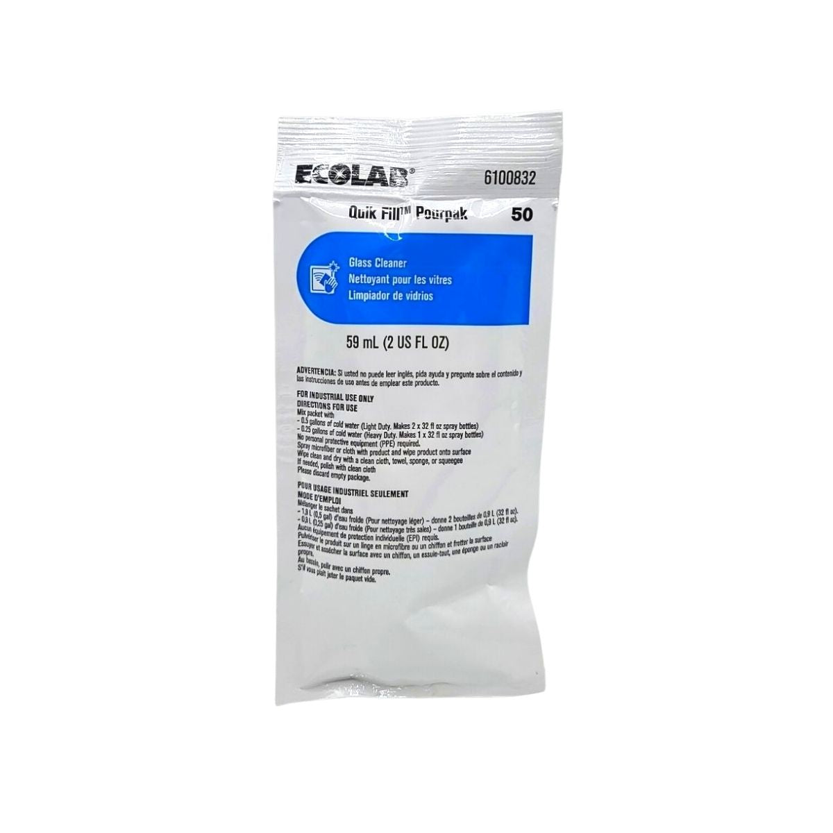 EcoLab Pourpak | Glass Cleaner | 2 oz.
