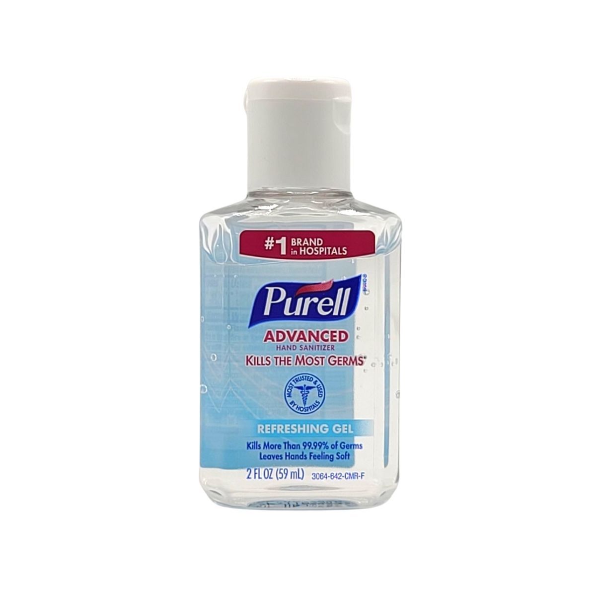 Purell 2 ounce hand sanitizer with flip top on display with a white background