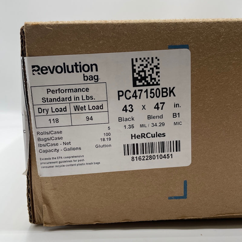 Revolution Can Liners - 50-56 Gallon - 43X47 1.35MIL Liner Black 100/Case