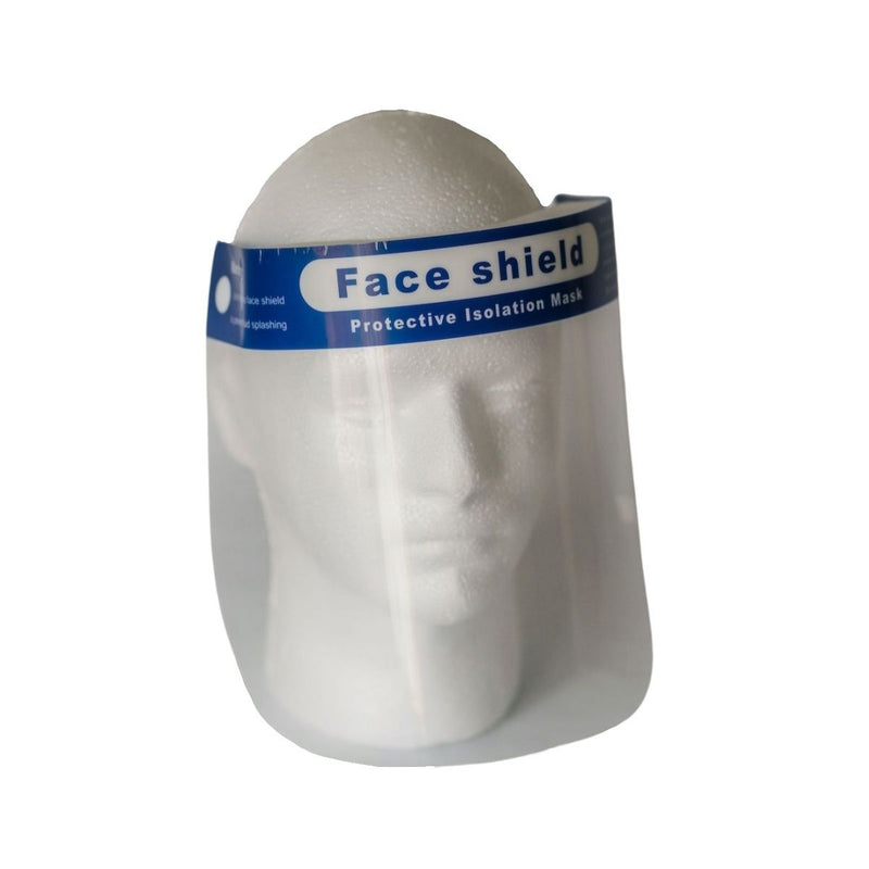 Safety Face Shield with clear plastic shield and foam head band.